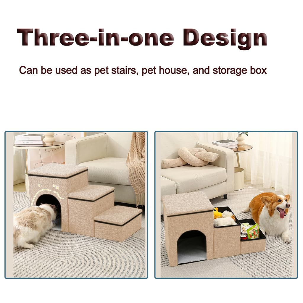 Qpets Multi Purpose Dog Cat Stair Pet Stair Pet House 3-Stair Cat House for Pet with Storage Space Foldable Pet Game Stair Dog Bed for Small Dog Cat Cat Beds Qpets Multi Purpose Dog Cat Stair Pet Stair Pet House 3-Stair Cat House for Pet with Storage Space Foldable Pet Game Stair Dog Bed for Small Dog Cat Cat Beds